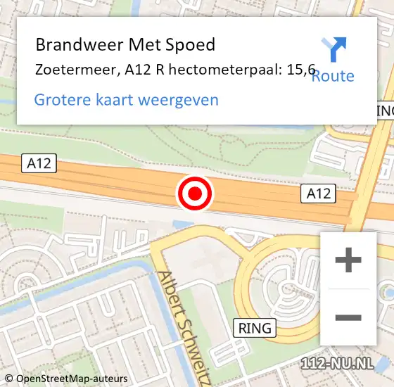 Locatie op kaart van de 112 melding: Brandweer Met Spoed Naar Zoetermeer, A12 R hectometerpaal: 15,6 op 11 december 2017 16:50