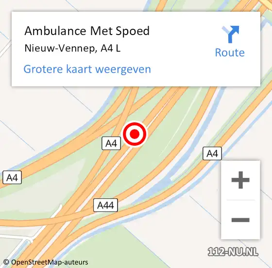 Locatie op kaart van de 112 melding: Ambulance Met Spoed Naar Nieuw-Vennep, A4 L op 11 december 2017 20:11