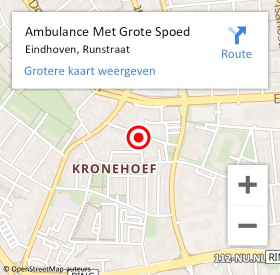 Locatie op kaart van de 112 melding: Ambulance Met Grote Spoed Naar Eindhoven, Runstraat op 11 december 2017 22:14
