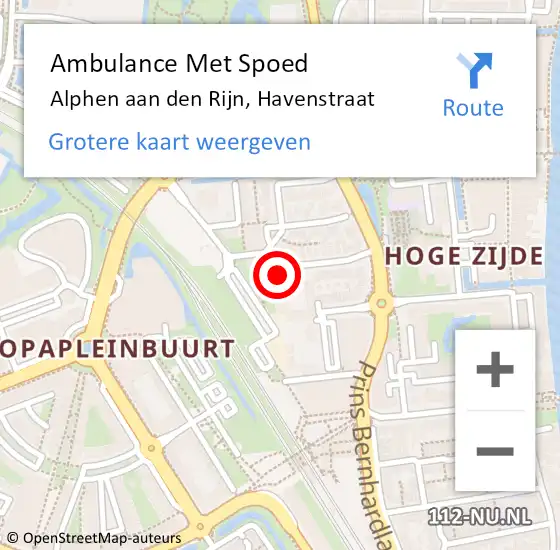Locatie op kaart van de 112 melding: Ambulance Met Spoed Naar Alphen aan den Rijn, Havenstraat op 11 december 2017 22:15