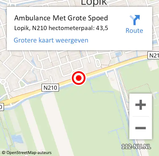 Locatie op kaart van de 112 melding: Ambulance Met Grote Spoed Naar Lopik, N210 hectometerpaal: 43,5 op 11 december 2017 22:23