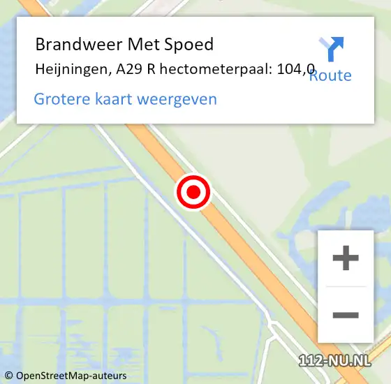 Locatie op kaart van de 112 melding: Brandweer Met Spoed Naar Heijningen, A29 R hectometerpaal: 104,0 op 12 december 2017 07:23