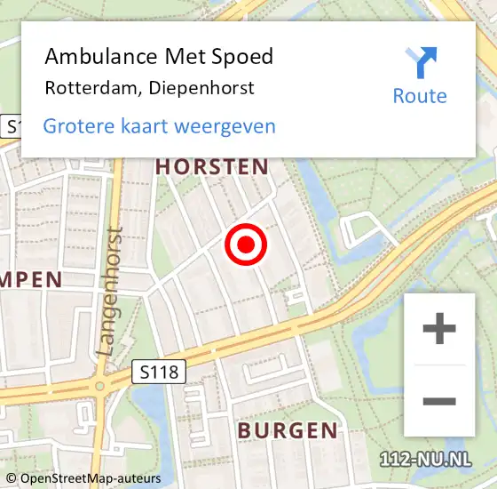 Locatie op kaart van de 112 melding: Ambulance Met Spoed Naar Rotterdam, Diepenhorst op 12 december 2017 09:20