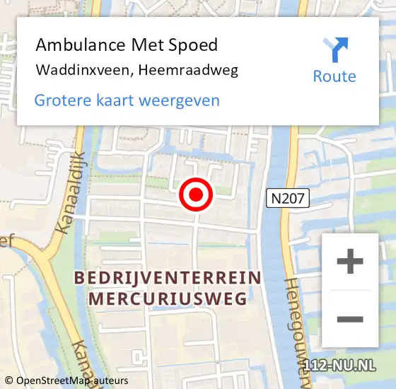Locatie op kaart van de 112 melding: Ambulance Met Spoed Naar Waddinxveen, Heemraadweg op 12 december 2017 10:15