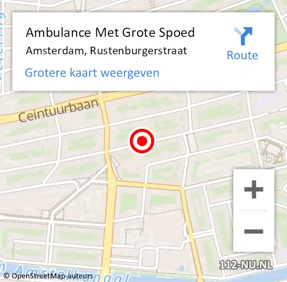 Locatie op kaart van de 112 melding: Ambulance Met Grote Spoed Naar Amsterdam, Rustenburgerstraat op 12 december 2017 21:52