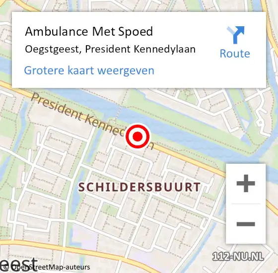 Locatie op kaart van de 112 melding: Ambulance Met Spoed Naar Oegstgeest, President Kennedylaan op 12 december 2017 23:46