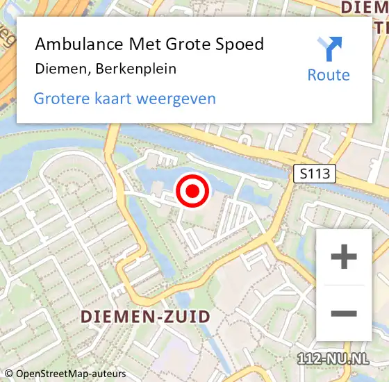 Locatie op kaart van de 112 melding: Ambulance Met Grote Spoed Naar Diemen, Berkenplein op 13 december 2017 02:06