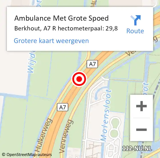 Locatie op kaart van de 112 melding: Ambulance Met Grote Spoed Naar Berkhout, A7 R hectometerpaal: 29,8 op 13 december 2017 07:04