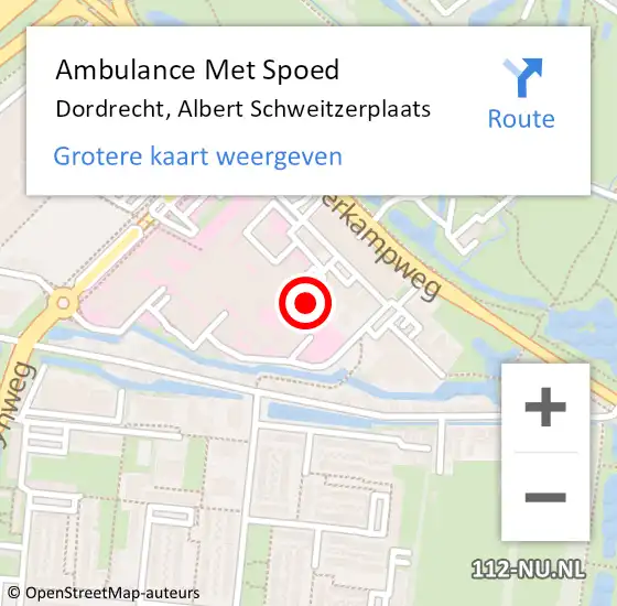Locatie op kaart van de 112 melding: Ambulance Met Spoed Naar Dordrecht, Albert Schweitzerplaats op 13 december 2017 09:27