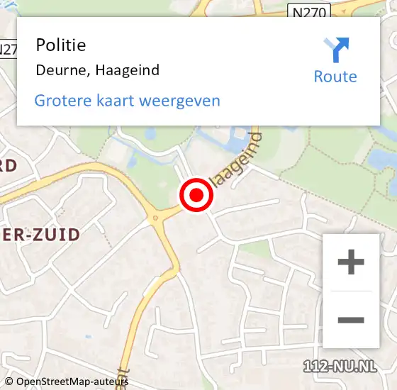 Locatie op kaart van de 112 melding: Politie Deurne, Haageind op 13 december 2017 11:11