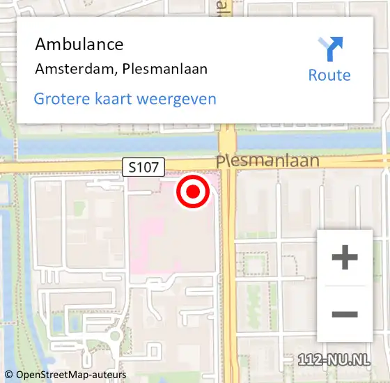 Locatie op kaart van de 112 melding: Ambulance Amsterdam, Plesmanlaan op 13 december 2017 11:46