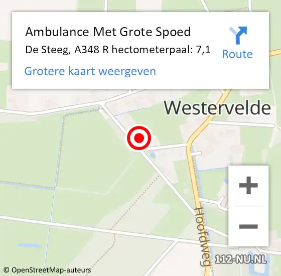 Locatie op kaart van de 112 melding: Ambulance Met Grote Spoed Naar De Steeg, A348 R hectometerpaal: 7,1 op 13 december 2017 12:51