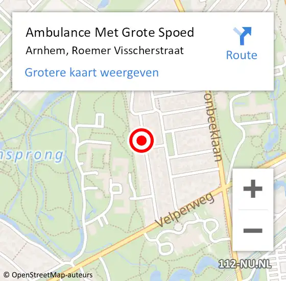 Locatie op kaart van de 112 melding: Ambulance Met Grote Spoed Naar Arnhem, Roemer Visscherstraat op 13 december 2017 14:19