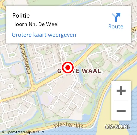 Locatie op kaart van de 112 melding: Politie Hoorn Nh, De Weel op 13 december 2017 14:41