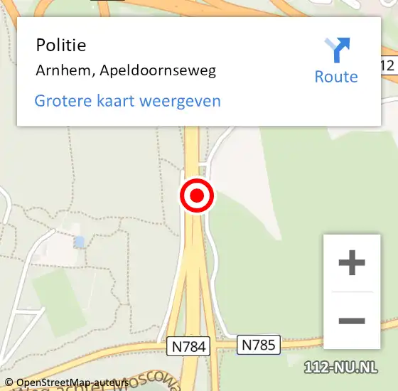 Locatie op kaart van de 112 melding: Politie Arnhem, Apeldoornseweg op 13 december 2017 16:47