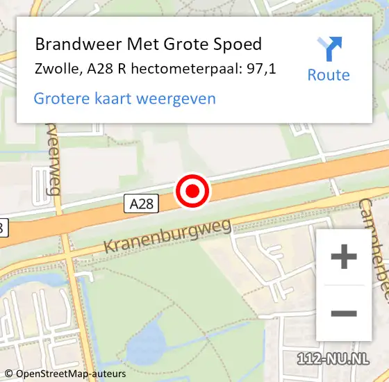 Locatie op kaart van de 112 melding: Brandweer Met Grote Spoed Naar Zwolle, A28 R hectometerpaal: 97,1 op 13 december 2017 17:38