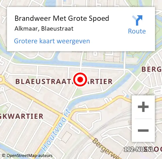 Locatie op kaart van de 112 melding: Brandweer Met Grote Spoed Naar Alkmaar, Blaeustraat op 13 december 2017 20:48