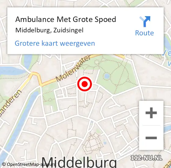 Locatie op kaart van de 112 melding: Ambulance Met Grote Spoed Naar Middelburg, Zuidsingel op 13 december 2017 21:01