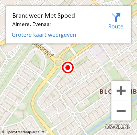 Locatie op kaart van de 112 melding: Brandweer Met Spoed Naar Almere, Evenaar op 13 december 2017 21:09