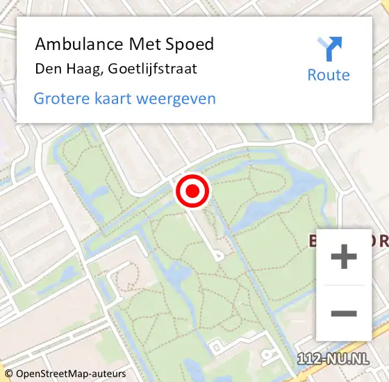 Locatie op kaart van de 112 melding: Ambulance Met Spoed Naar Den Haag, Goetlijfstraat op 13 december 2017 21:10