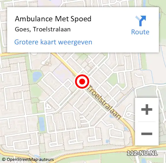 Locatie op kaart van de 112 melding: Ambulance Met Spoed Naar Goes, Troelstralaan op 13 december 2017 21:19