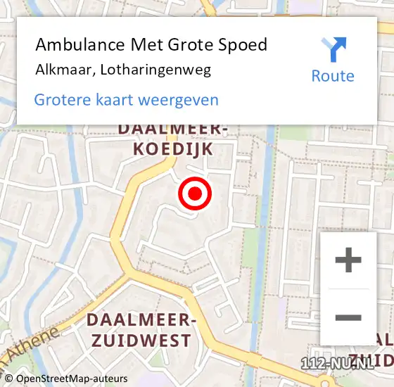 Locatie op kaart van de 112 melding: Ambulance Met Grote Spoed Naar Alkmaar, Lotharingenweg op 13 december 2017 21:21