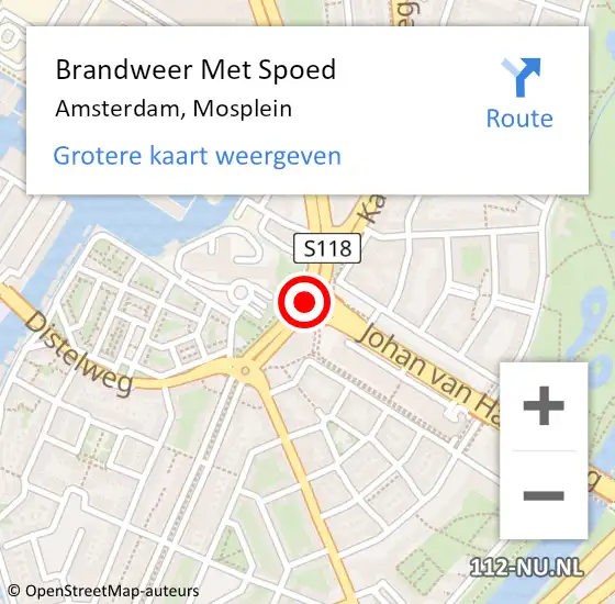 Locatie op kaart van de 112 melding: Brandweer Met Spoed Naar Amsterdam, Mosplein op 13 december 2017 21:21