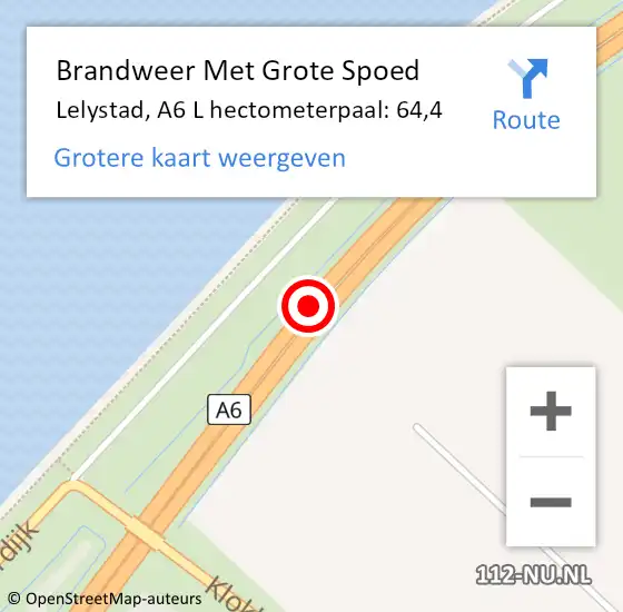 Locatie op kaart van de 112 melding: Brandweer Met Grote Spoed Naar Lelystad, A6 L hectometerpaal: 64,4 op 13 december 2017 22:42