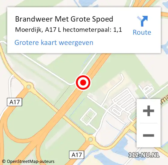 Locatie op kaart van de 112 melding: Brandweer Met Grote Spoed Naar Moerdijk, A17 L hectometerpaal: 1,1 op 14 december 2017 07:29