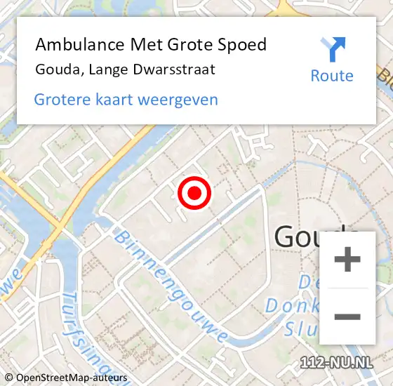 Locatie op kaart van de 112 melding: Ambulance Met Grote Spoed Naar Gouda, Lange Dwarsstraat op 14 december 2017 07:39