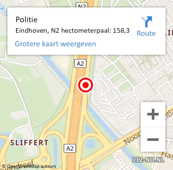 Locatie op kaart van de 112 melding: Politie Eindhoven, N2 hectometerpaal: 164,5 op 14 december 2017 07:53