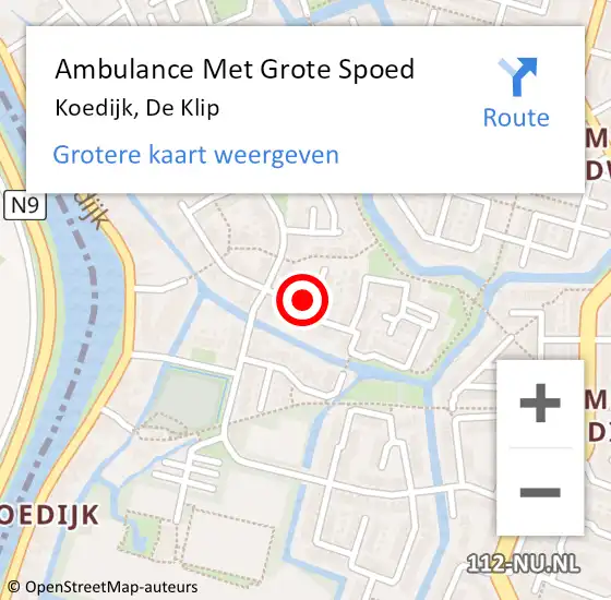Locatie op kaart van de 112 melding: Ambulance Met Grote Spoed Naar Koedijk, De Klip op 14 december 2017 09:02