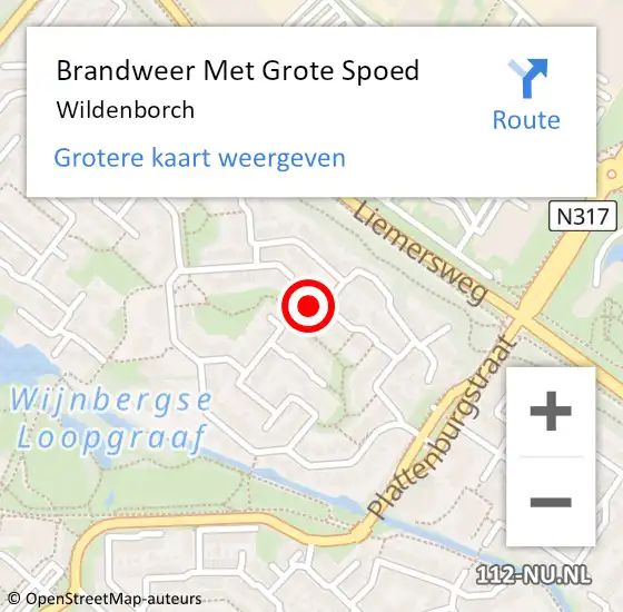 Locatie op kaart van de 112 melding: Brandweer Met Grote Spoed Naar Wildenborch op 14 december 2017 12:49