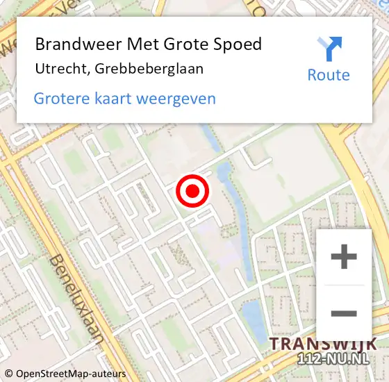 Locatie op kaart van de 112 melding: Brandweer Met Grote Spoed Naar Utrecht, Grebbeberglaan op 14 december 2017 13:56