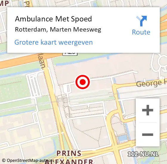 Locatie op kaart van de 112 melding: Ambulance Met Spoed Naar Rotterdam, Marten Meesweg op 14 december 2017 14:29