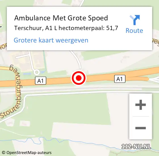 Locatie op kaart van de 112 melding: Ambulance Met Grote Spoed Naar Terschuur, A1 R hectometerpaal: 53,5 op 14 december 2017 22:09