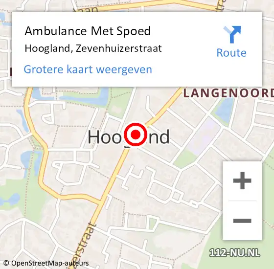 Locatie op kaart van de 112 melding: Ambulance Met Spoed Naar Hoogland, Zevenhuizerstraat op 14 december 2017 23:41