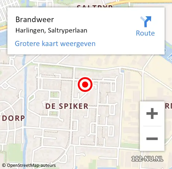 Locatie op kaart van de 112 melding: Brandweer Harlingen, Saltryperlaan op 15 december 2017 08:08