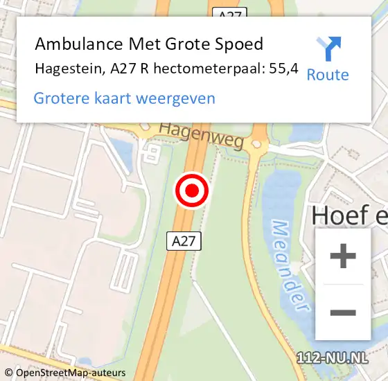 Locatie op kaart van de 112 melding: Ambulance Met Grote Spoed Naar Hagestein, A27 R hectometerpaal: 55,4 op 15 december 2017 10:35