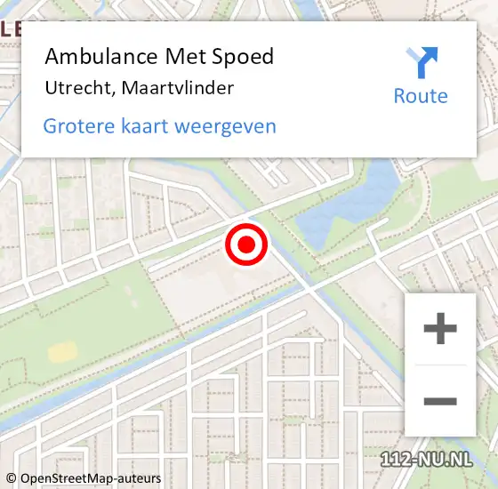 Locatie op kaart van de 112 melding: Ambulance Met Spoed Naar Utrecht, Maartvlinder op 15 december 2017 11:47