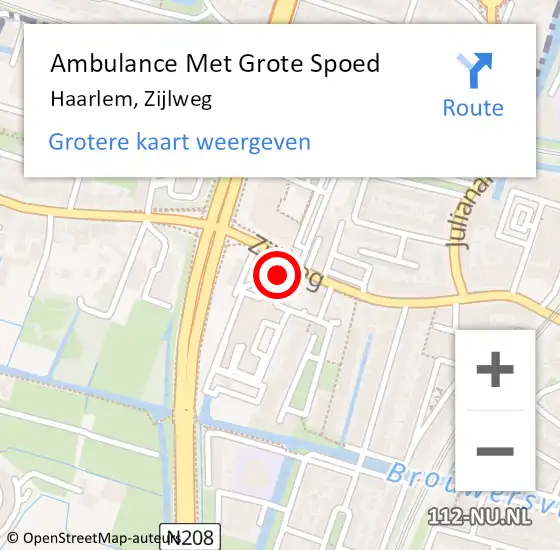 Locatie op kaart van de 112 melding: Ambulance Met Grote Spoed Naar Haarlem, Zijlweg op 15 december 2017 16:54