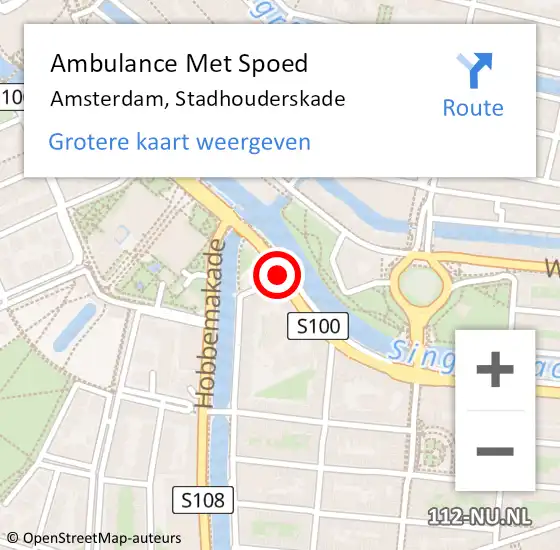 Locatie op kaart van de 112 melding: Ambulance Met Spoed Naar Amsterdam, Stadhouderskade op 15 december 2017 17:06