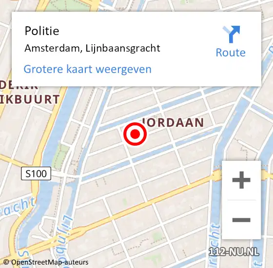 Locatie op kaart van de 112 melding: Politie Amsterdam, Lijnbaansgracht op 15 december 2017 19:55