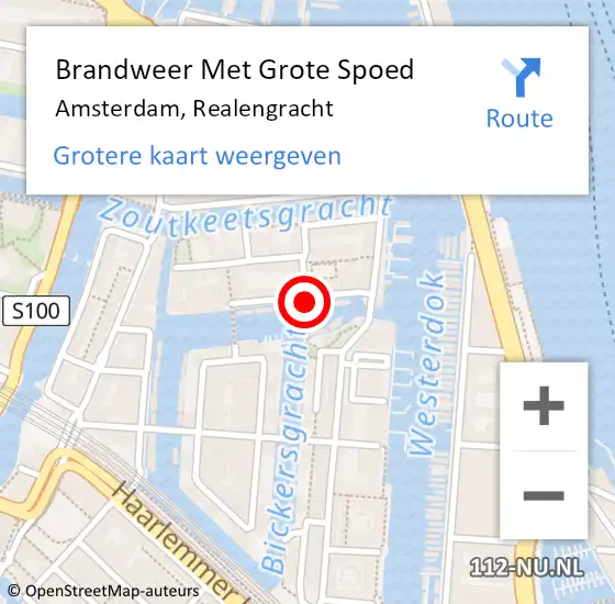 Locatie op kaart van de 112 melding: Brandweer Met Grote Spoed Naar Amsterdam, Realengracht op 15 december 2017 21:58