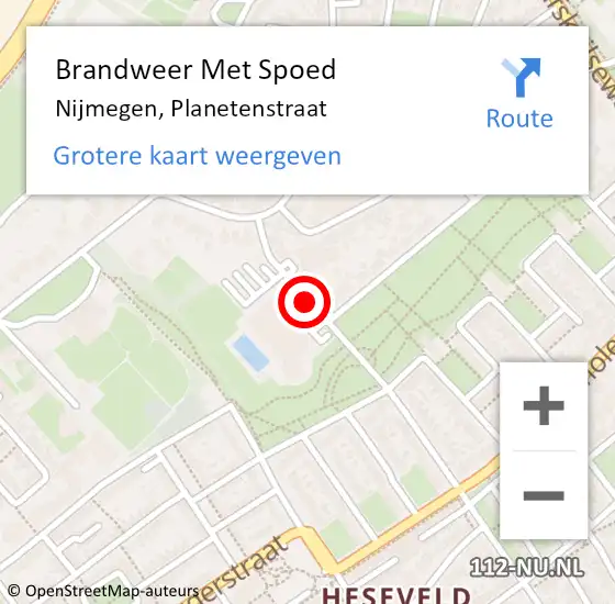 Locatie op kaart van de 112 melding: Brandweer Met Spoed Naar Nijmegen, Planetenstraat op 15 december 2017 22:10