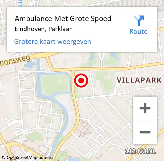 Locatie op kaart van de 112 melding: Ambulance Met Grote Spoed Naar Eindhoven, Parklaan op 16 december 2017 02:45