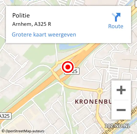 Locatie op kaart van de 112 melding: Politie Arnhem, A325 R op 16 december 2017 03:24