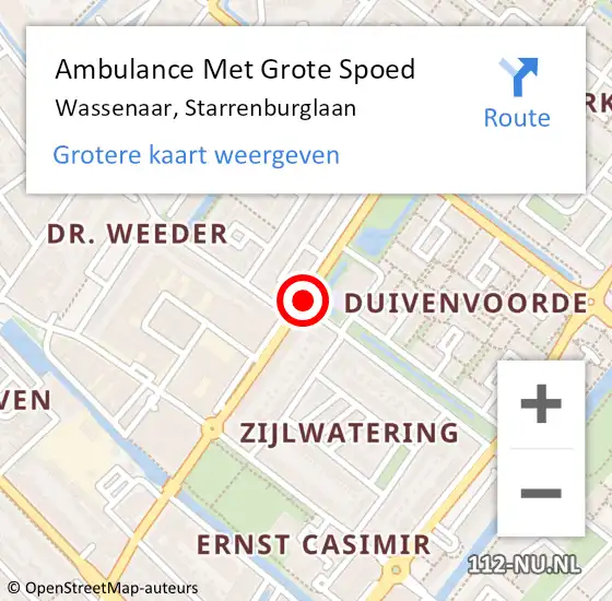 Locatie op kaart van de 112 melding: Ambulance Met Grote Spoed Naar Wassenaar, Starrenburglaan op 16 december 2017 04:34