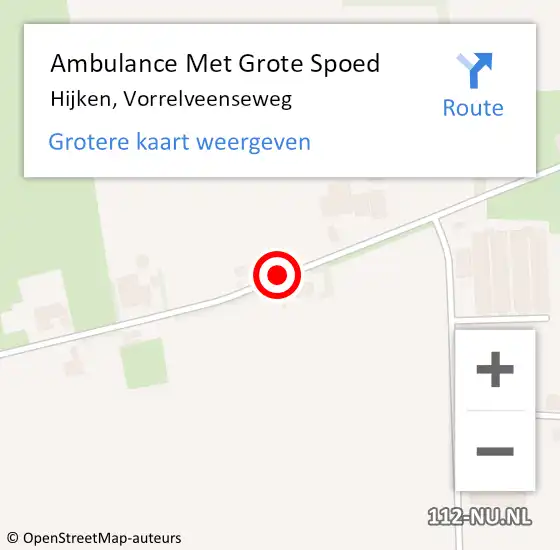 Locatie op kaart van de 112 melding: Ambulance Met Grote Spoed Naar Hijken, Vorrelveenseweg op 16 december 2017 07:54