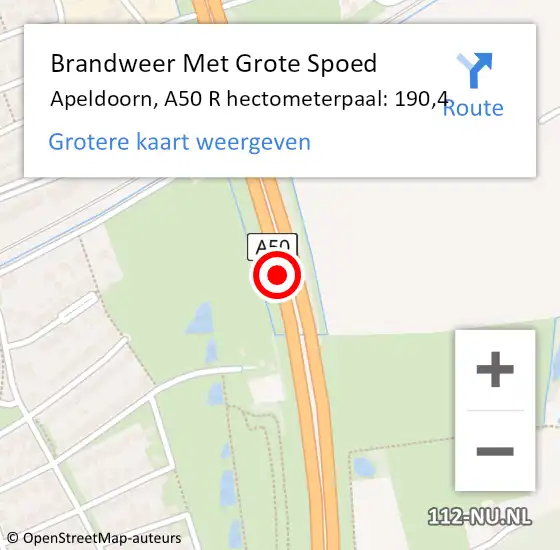 Locatie op kaart van de 112 melding: Brandweer Met Grote Spoed Naar Apeldoorn, A50 R hectometerpaal: 190,4 op 16 december 2017 13:40